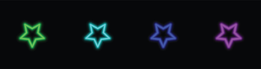 Fototapeta premium Four luminous star outlines in cool and warm neon hues against a dark expanse