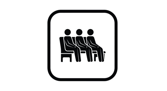 Simple black icon of three people sitting in chairs in a rounded square frame on a white background.