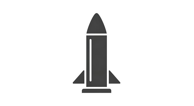 Solid black rocket icon silhouette on white background representing space travel missions missile technology and simple minimalist graphic design for startups