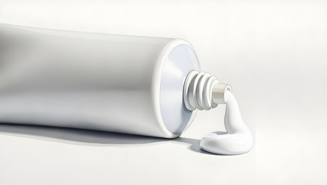 White toothpaste tube with cream squeezed out on a clean background, minimal dental care concept