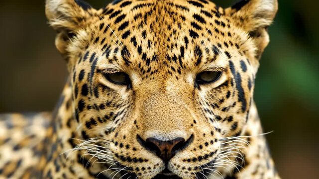 Extreme Close-up Portrait of a Beautiful Wild Jaguar Face Blinking Eyes