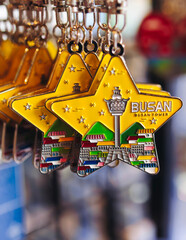 Tourist gifts and Korean souvenirs from Busan, South Korea,  toys and figurines, fridge magnets and...