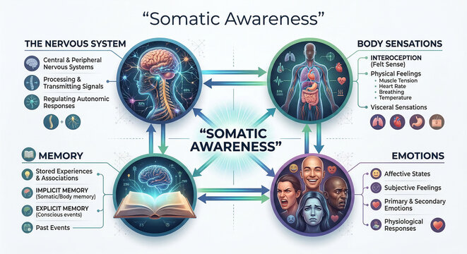 Somatic Awareness Mind Body Connection Emotions Memory and Nervous System Diagram