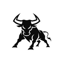 Fototapeta premium Black and white bull head silhouette vector icon