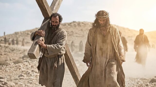 Simon of Cyrene Carrying the Cross of Jesus to Golgotha