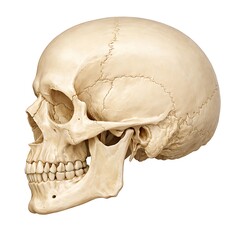 Obraz premium Human Skull Side View - Anatomical Profile of a Real Human Cranium Isolated on White Background