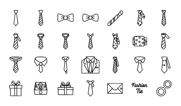 Necktie outline icon set with business fashion tie symbols modern thin line vector collection