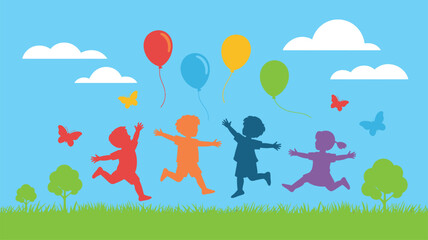 Fototapeta premium Happy children outdoor play illustration