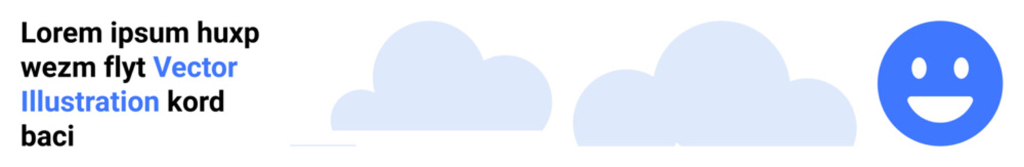 Fototapeta premium Social media, communication, positivity, online chatting, digital branding, user interaction. Blue happy face, clouds and text. Social media and communication concept