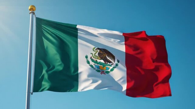 Mexican Flag Waving Proudly Against Clear Blue Sky &ndash; National Identity and Patriotism Concept