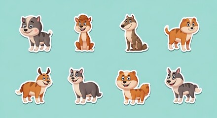 Fototapeta premium Cute cartoon dog and animal character stickers on teal background