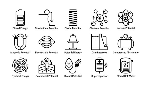 Icons representing various types of energy and potential sources