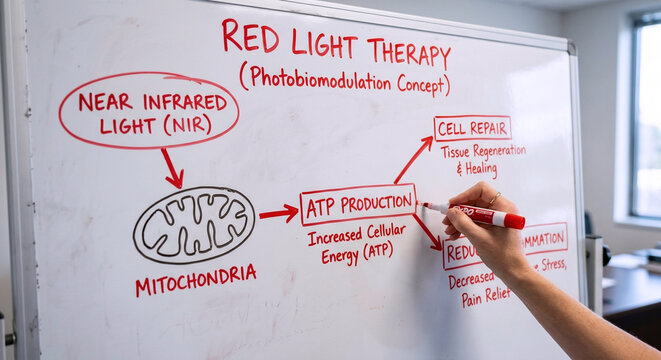 Red Light Therapy Photobiomodulation Mitochondria ATP Energy Diagram