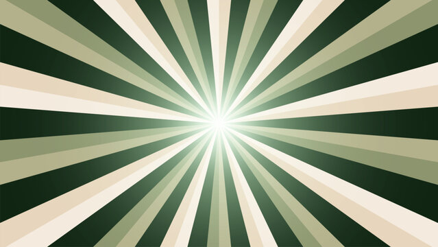 Green and Cream Retro Sunburst Background with Radial Beams
