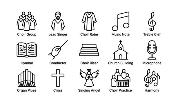 Choir icons: musical symbols and elements for singing and worship