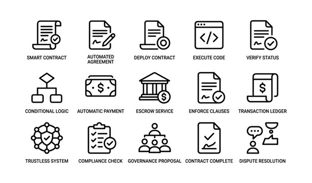Icons representing smart contracts and blockchain features