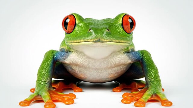 Close up shot of a green tree frog with red eyes
