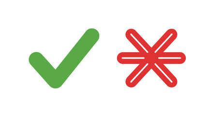 Obraz premium Green check mark and red asterisk icons on white background
