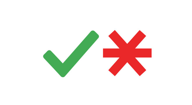 Green check mark and red asterisk icons on white background concept