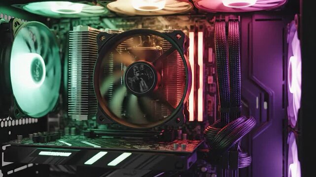 Computer PC Components with Colorful RGB Lighting