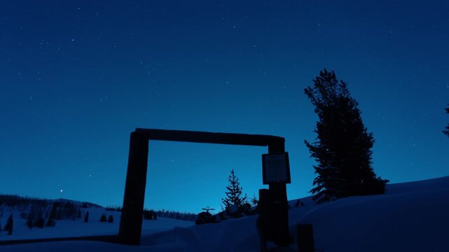Moonrise over deep snow entrance backcountry 