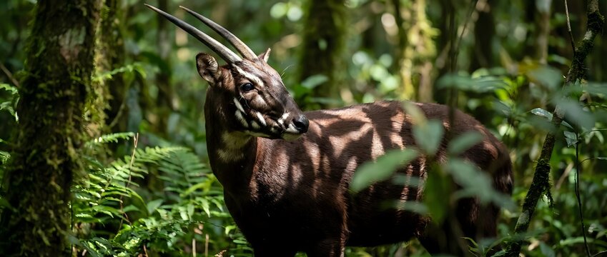 Medieval warrior archer in forest drawing longbow with focused concentration among ferns and trees for historical fantasy adventure storytelling.