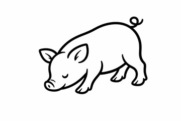 Fototapeta premium Cute cartoon pig in black and white vector illustration isolated animal character drawing style