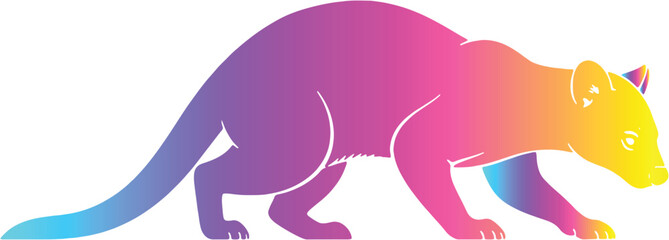 Colorful Gradient Fossa Vector Silhouette, Exotic Animal Graphic on White Background