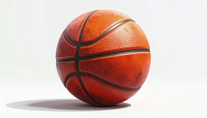 Obraz premium A close-up, studio shot of a standard orange basketball with black lines, casting a subtle shadow on a clean white background