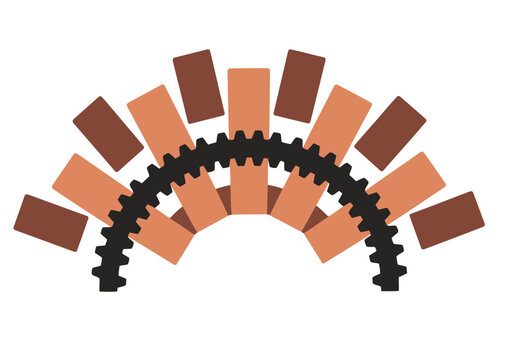 A stylized illustration showcases a generator stator copper core with a gear mechanism. Clean, modern design with contrasting colors. Ideal for technical or industrial themes.