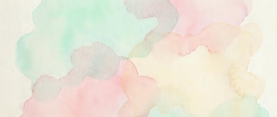 Obraz premium Soft pastel watercolor background with gentle pink, green and yellow hues blending seamlessly for creative projects and artistic designs.