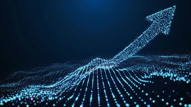 Futuristic blue digital graph with rising arrow trend