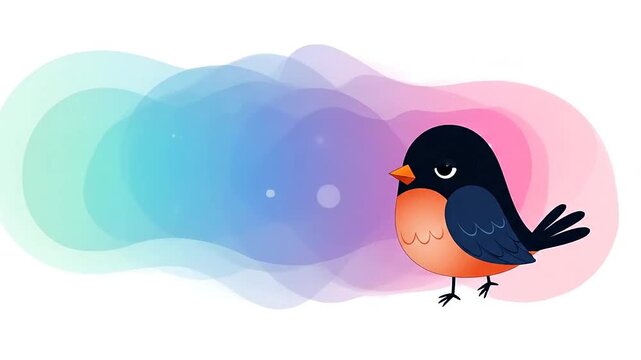 Cute cartoon bird illustration standing with a colorful abstract gradient background