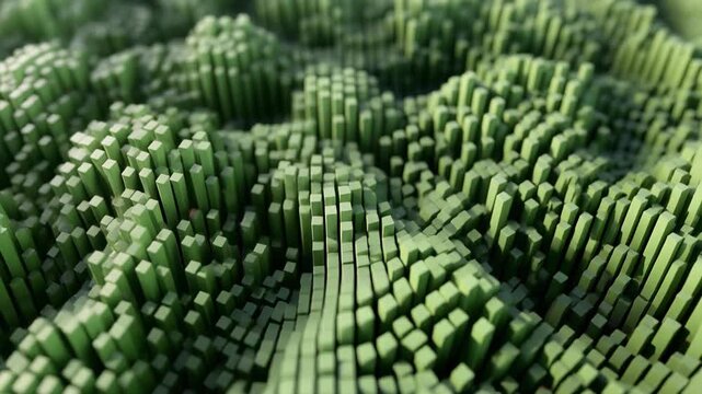 Green 3D pixelated landscape with raised blocky terrain