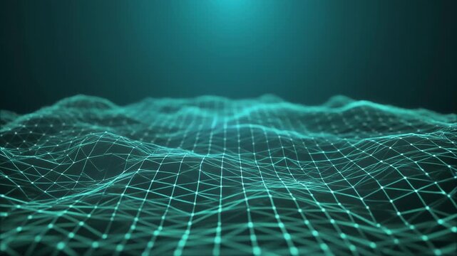 Futuristic teal grid wave pattern digital illustration