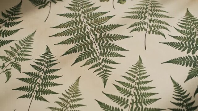 A collection of fern leaves arranged in a pattern on a fabric