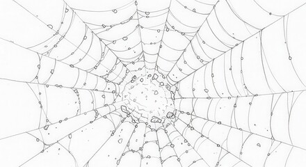 Obraz premium Digital illustration of a spider web with dew drops, minimalist line art sketch