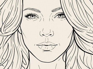  Beautiful hand drawn line art portrait sketch of a young woman looking at camera © paultarasenko