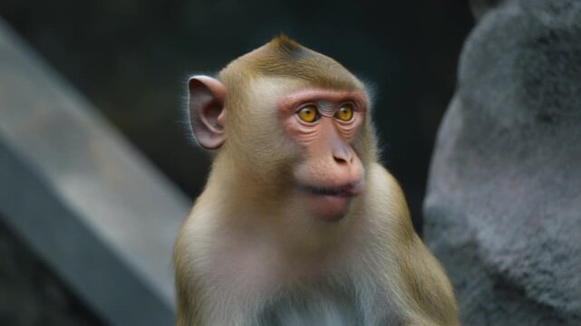 Close up shot of a curious monkey looking away
