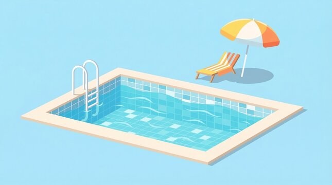 Swimming Pool Flat Vector Illustration with Clear Blue Water and Modern Pool Design for Summer Leisure and Vacation Concept