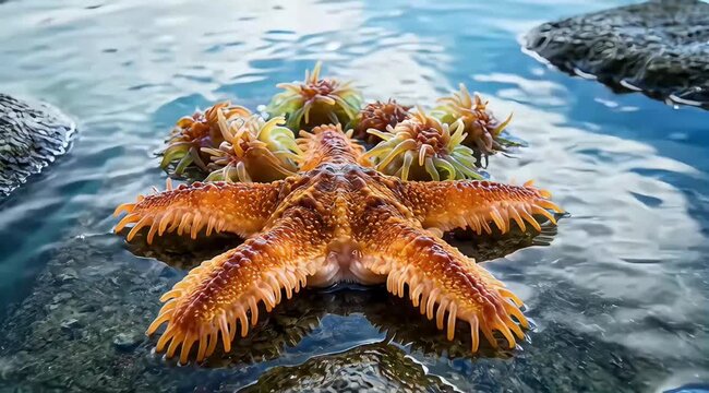 Starfish in a Tide Pool - A Close-Up View of Marine Life.