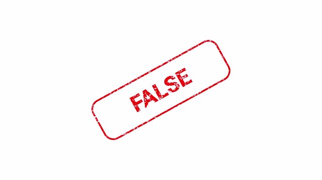 Red FALSE Rubber Stamp Animation. Grunge Effect Motion Graphic for Rejected, Failed, Denied Content on White Background 4k video