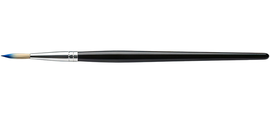 A single sable paintbrush rests horizontally against a png transparent. The brush has a black barrel and a silver ferrule.