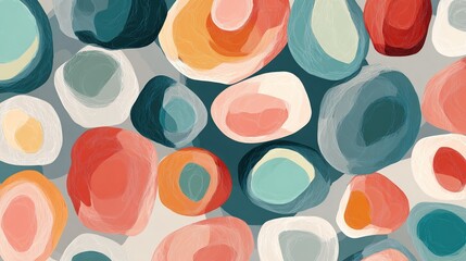 Vibrant abstract pattern of colorful rounded shapes in soft hues
