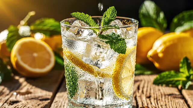 Refreshing Lemon Mint Drink with Ice.
