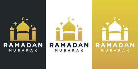 Minimalist Ramadan Kareem greeting design featuring mosque silhouette © reza