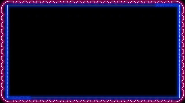 Animation of glowing neon gaming frame abstract background. abstract glowing neon border frame. Rectangle streaming frame overlay, neon pink and blue color motion graphic.