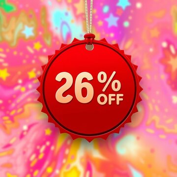Circular red tag with starburst pattern, denoting percentage off for sales,  sale,  promotion