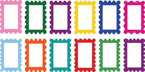Colorful decorative rectangular frames collection with scalloped edges, vibrant border templates for photo, scrapbook, invitation or greeting card design isolated on light background © MdNurul