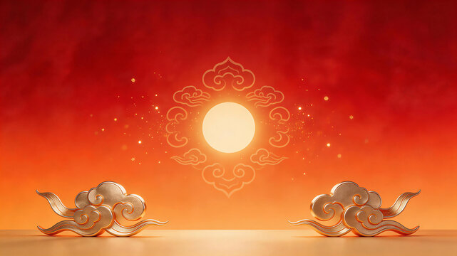 Metal texture red and gold auspicious clouds Guochao style background